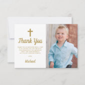 Blauwe Jongen Fotodoop Eerste Verjaardag Bedankkaart (Voorkant)