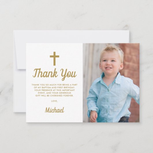 Blauwe Jongen Fotodoop Eerste Verjaardag Bedankkaart (Voorkant)