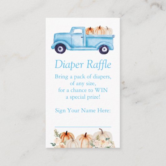 Blauwe Jongen Kleine Pompoen Luier Raffle Ticket Informatiekaartje (Voorkant)