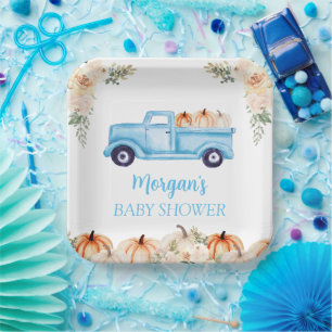 Blauwe Jongen Kleine Pompoen Schattige Babyborrel Papieren Bordje