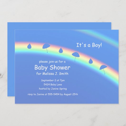 Blauwe Jongen Paraplu's en Drops Kaart (Voorkant / Achterkant)