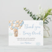 Blauwe Jongen Teddy Beer Hete Luchtballon Verjaard Bedankkaart (Staand voorkant)