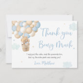 Blauwe Jongen Teddy Beer Hete Luchtballon Verjaard Bedankkaart (Voorkant)