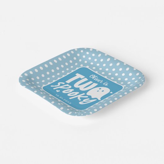 Blauwe Jongen Twee Spooky Halloween 2e Verjaardag Papieren Bordje (Gebogen)