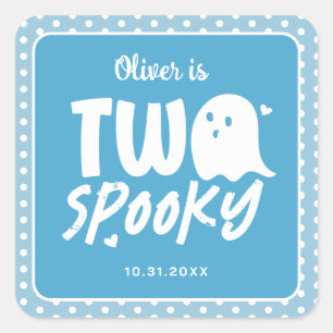 Blauwe Jongen Twee Spooky Halloween 2e Verjaardag Vierkante Sticker