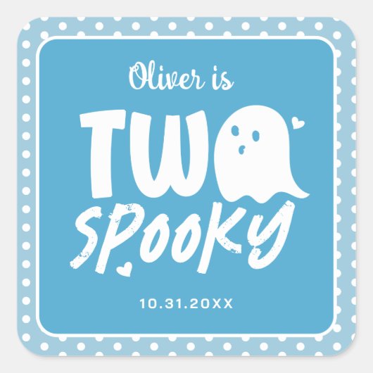 Blauwe Jongen Twee Spooky Halloween 2e Verjaardag Vierkante Sticker (Voorkant)