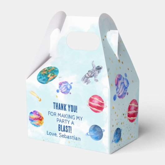 Blauwe jongen van buitenruimteschets bedankdoosjes (Achterkant)