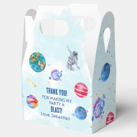 Blauwe jongen van buitenruimteschets bedankdoosjes (Geopend)