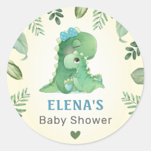 Blauwe Jongen Wilde Dinosaur Dinosaus Baby Borrel Ronde Sticker