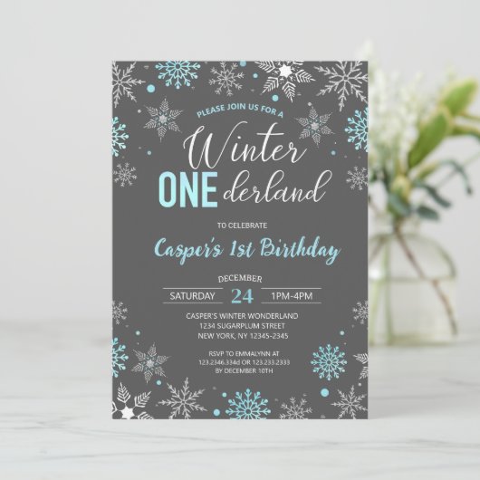 Blauwe Jongen Winter Onederland Sneeuwvlok 1e Verj Kaart (Staand voorkant)