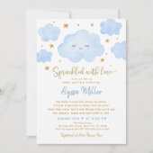 Blauwe Jongen Wolk Besproeid met Liefde Baby Stroo Kaart (Voorkant)