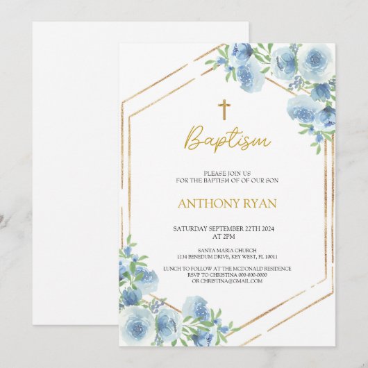 Blauwe Jongens Doop Kaart (Voorkant / Achterkant)