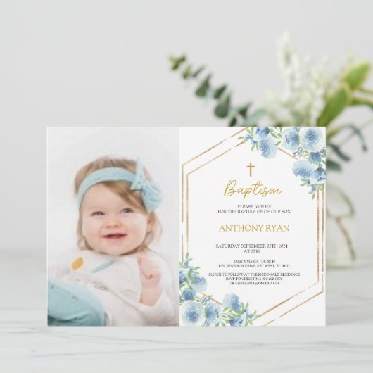 Blauwe Jongens Doop Kaart (Staand voorkant)