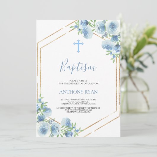 Blauwe Jongens Doop Kaart (Staand voorkant)