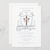 Blauwe jongens eerste doopuitnodiging kaart (Voorkant / Achterkant)