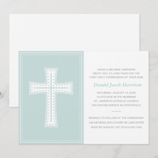 Blauwe jongens eerste mededeling kaart (Voorkant / Achterkant)