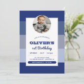 Blauwe Jongens Foto 1e Verjaardag Kaart (Staand voorkant)