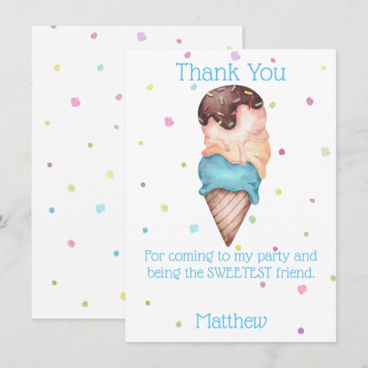 Blauwe jongens Ice Cream Birthday Party Hartelijk Kaart (Voorkant / Achterkant)