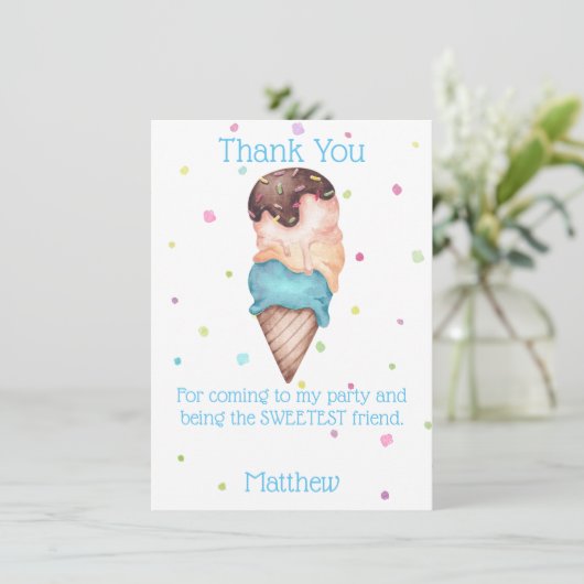Blauwe jongens Ice Cream Birthday Party Hartelijk  Kaart (Staand voorkant)