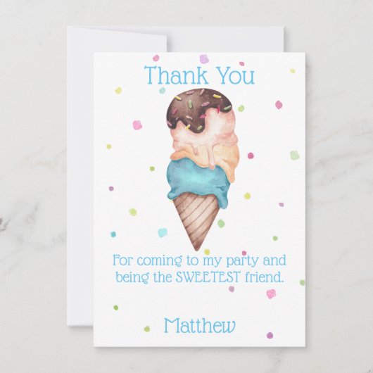 Blauwe jongens Ice Cream Birthday Party Hartelijk  Kaart (Voorkant)