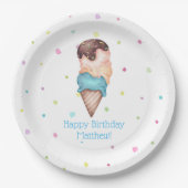 Blauwe jongens Ice Cream Birthday Party Papieren Bordje (Voorkant)