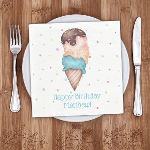 Blauwe jongens Ice Cream Birthday Party Servet