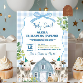 Blauwe Jongens Koe Tweeling Baby Shower Uitnodigin Kaart
