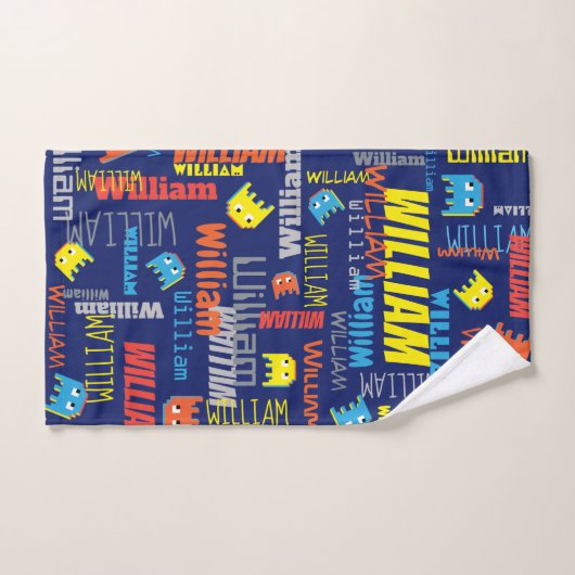 Blauwe jongens naam pixel buitenaards grafisch Wil Bad Handdoek (Handdoek)