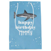 Blauwe Jongens Verjaardagsfeestje Haaien Custom Medium Cadeauzakje (Voorkant)