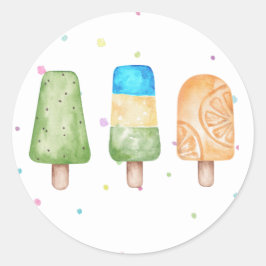 Blauwe Jongens Zomer Popsicle Verjaardagsenveloppe Ronde Sticker