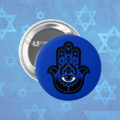 Blauwe Joodse Hamsa met Ster van David Ronde Button 3,2 Cm