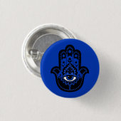 Blauwe Joodse Hamsa met Ster van David Ronde Button 3,2 Cm (Voorkant /achterkant)