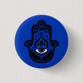 Blauwe Joodse Hamsa met Ster van David Ronde Button 3,2 Cm (Voorkant)