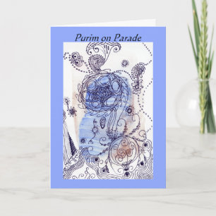 Blauwe joodse Purim op Parade Kaart