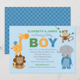 Blauwe Jungle Dieren Baby Jongen Couples Feest Kaart