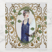 Blauwe Jurk 1920s Flapper Art Deco Vrouw Wijn Etiket (Enkel label)