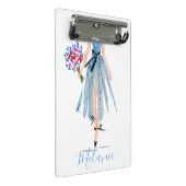 Blauwe jurk Bloemen Vrouw Chique Mode Stijlvol Mini Klembord (Schuin)