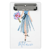 Blauwe jurk Bloemen Vrouw Chique Mode Stijlvol Mini Klembord (Voorkant)