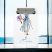 Blauwe jurk Bloemen Vrouw Chique Mode Stijlvol Mini Klembord