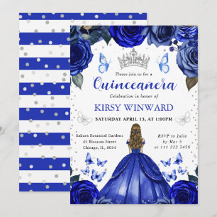 Blauwe Jurk Blond Haar Prinses Quinceanera Kaart