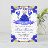 Blauwe jurk Blonde Haired Princess Quinceanera Kaart (Staand voorkant)