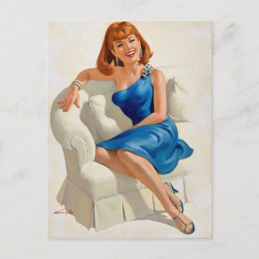 Blauwe jurk briefkaart (Voorkant)