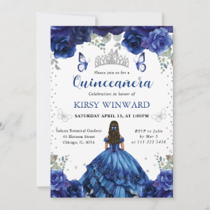 Blauwe Jurk Bruine Haren Prinses Quinceanera Kaart