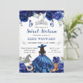 Blauwe jurk Brunette Salon Princess Sweet 16 Kaart (Staand voorkant)