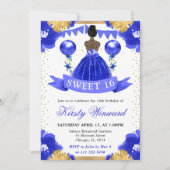 Blauwe jurk Donkere huid Prinses Sweet 16 Kaart (Voorkant)