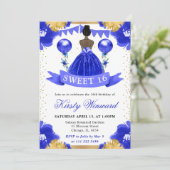 Blauwe jurk Donkere huid Prinses Sweet 16 Kaart (Staand voorkant)