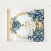 Blauwe jurk en gouden ballonnen Sweet 16 Birthday Wandkleed (Voorkant (horizontaal))