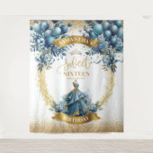 Blauwe jurk en gouden ballonnen Sweet 16 Birthday Wandkleed (Voorkant)