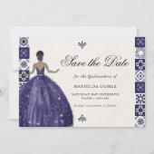 Blauwe Jurk Muur Tegels Quinceañera Save The Date Kaart (Voorkant)
