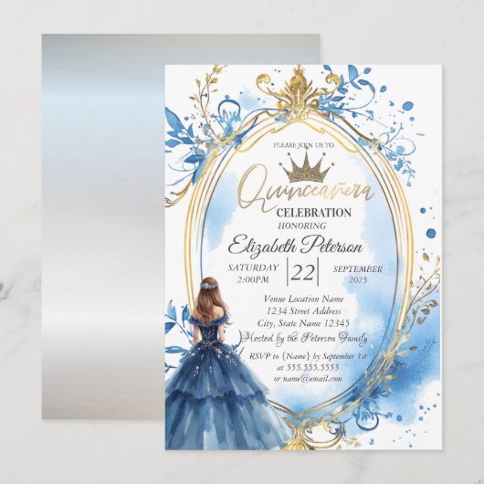 Blauwe jurk prinses frame kaart (Voorkant / Achterkant)